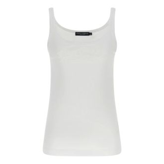 Dolce & Gabbana Sleeveless Tops, female, White, Size: XS Ribbed Stretch Cotton Tank Top