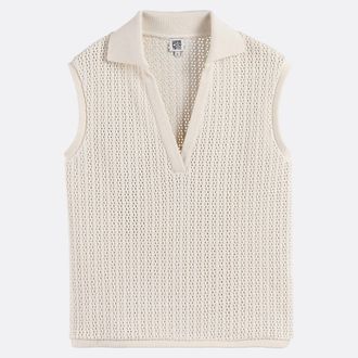 La Redoute Collections Mouwloze opengewerkte polokraag trui