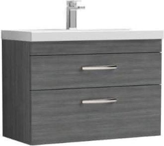 Premier Nuie Athena Anthracite Woodgrain 800mm Wall Hung 2 Drawer Vanity Unit and Minimalist Ceramic Basin - ATH067B