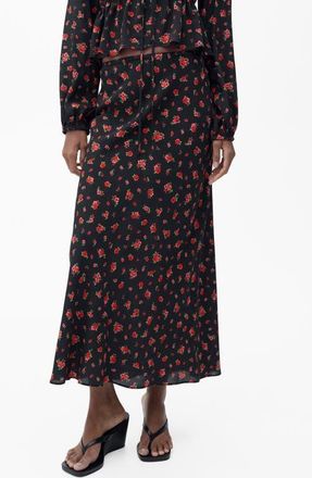 Mango Floral Flare Maxi Skirt in Black at Nordstrom, Size 3X