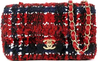Chanel 2021-2025 Mini Classic Single Flap rechthoekige tweed crossbodytas - Rood