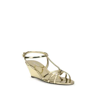 Prada Womens Gold Calf Leather Bos Taurus Wedge Sandals