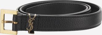 Saint Laurent Mens Leather Belt Cassandre Black
