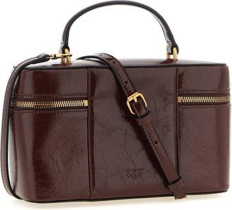 Pinko Crumpled Calf Leather Top Handle Bag - Burgundy