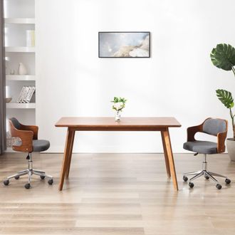vidaXL Silla De Comedor Giratorio De Madera Curva Y Tela Gris