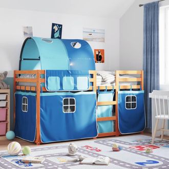 vidaXL Vidaxl - Litera Con Cortinas Madera Maciza De Pino Azul 90x200 Cm
