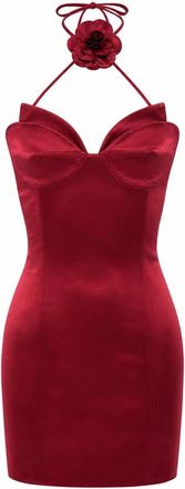 Philipp Plein Korte Jurk Flower - Dames - Feestkleedjes - Rood - L - Satijn - Kleedjes