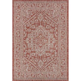 Jonathan Y Designs Sinjuri Medallion Textured Weave Indoor/Outdoor Area Rug in Red/taupe at Nordstrom, Size 4Ft 0In X 6Ft 0In