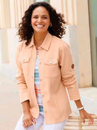 Casual Looks Jackenblazer CASUAL LOOKS Shirtblazer, Damen, Gr. 42, rot (apricot), 100% Baumwolle, Blazer Jackenblazer
