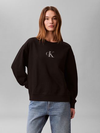 Calvin Klein Jeans Sweatshirt CALVIN KLEIN JEANS, Damen, Gr. XL (44), schwarz, Sweatware, Obermaterial: 86% Baumwolle, 14% Polyester, unifarben, regular fit kurz, Rundha