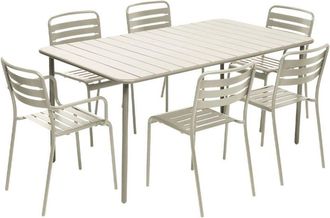 Sweeek 6-seater metal garden table with 2 armchairs and 4 chairs Beige 160x90x72.5 cm - Amelia