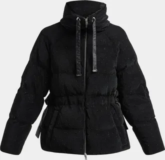 Herno Shiny Velvet High-Neck Drawstring Puffer Jacket