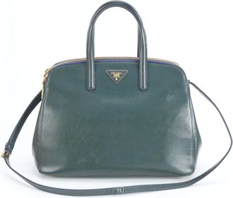 Prada Green Leather Handbag Shoulder Bag Tote Bag (Pre-Owned)