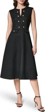 DKNY Split Neck Fit & Flare Knit Dress in Black at Nordstrom, Size 14
