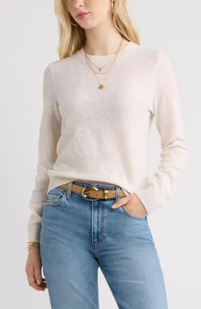 Treasure & Bond Jacquard Cashmere Blend Crewneck Sweater in Ivory Dove at Nordstrom, Size Xx-Large