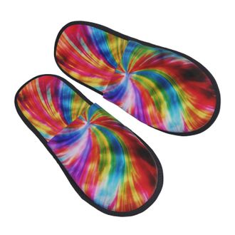 Generic Plush Slippers Colorful Tie Dye Lightweight Fluffy Slippers Warm Indoor Shoes For Guest Room Travel Holiday L