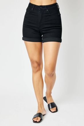 Judy Blue High Waist Tummy Control Cuffed Non Distressed Shorts In Black