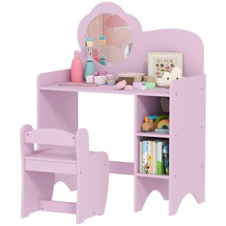 OEM Tocador Infantil Con Taburete Y Espejo En Forma De Flor Con Estantes Abiertos Para Ni&ntilde;os Y Ni&ntilde;as De 3-8 A&ntilde;os Morado