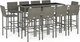 vidaXL Mesa Y Taburetes Altos Jard&iacute;n 11 Piezas Rat&aacute;n Sint&eacute;tico Gris Vidaxl