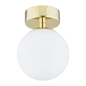 Netlighting Flavio Globe Ceiling Light Brass Steel Glass Opal Matt IP44 in Gold