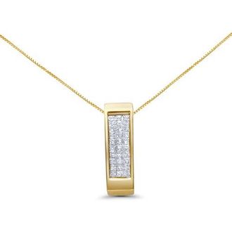 House of Brilliance 14K Gold 1/2 Cttw Princess Cut Diamond Vertical Bar Block Pendant 18 Necklace in Yellow at Nordstrom