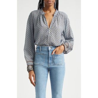 Veronica Beard Linds Split Neck Top in Blue Jay Multi at Nordstrom, Size 00