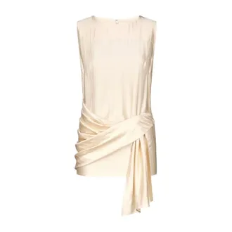 Loulou Studio Blouses, female, Beige, Size: M Fonda Draped Asymmetric Top