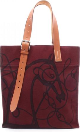 Herm&egrave;s Bordeaux Brown Canvas Leather Tote Bag (Pre-Owned)