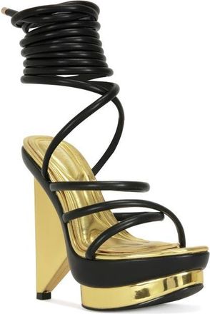 Azalea Wang Celinea Ankle Wrap Platform Sandal in Black at Nordstrom, Size 7.5