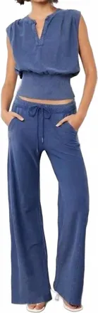 bobi Wide Leg Gusset Pants In Blue