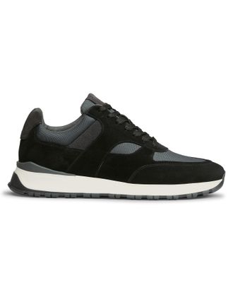 CHARLES TYRWHITT Suede and Grey Textile Trainer - Black & Size 10 R by Charles Tyrwhitt