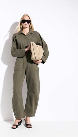 Asos tuta jumpsuit in denim con gamba svasata color kaki-Verde