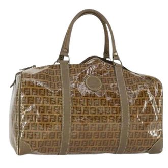 Fendi Pre-owned Zucchino Canvas Boston Tas - Dames - Vintage Weekendtas - Bruin - ONE Size - Leer - Vintage