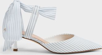 Charles & Keith Striped Tie-Around Pointed Kitten Heels