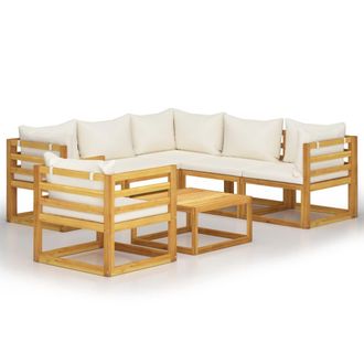 vidaXL Muebles De Jard&iacute;n 7 Pzas Cojines Crema Madera Maciza De Acacia Vidaxl