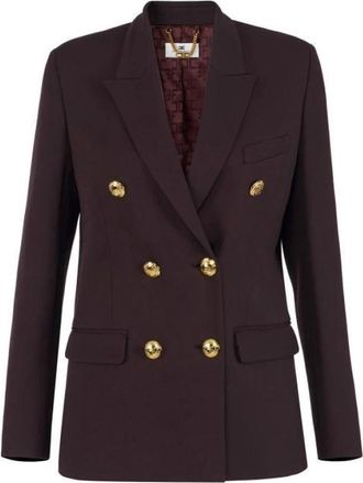 Elisabetta Franchi Gabardine Double-Breasted Jas - Dames - Blazers - Bruin - L - Jassen