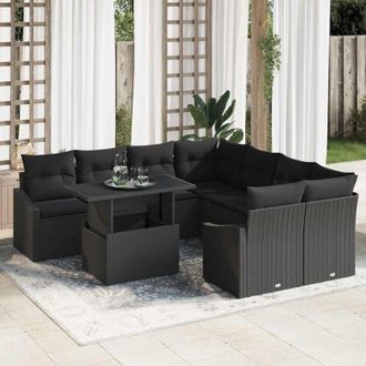 vidaXL Conjunto De Sof&aacute; De Jard&iacute;n 9 Pcs Negro Polirat&aacute;n Vidaxl