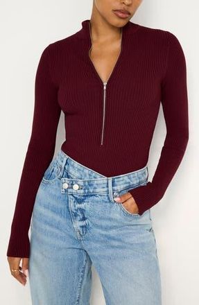 Good American Virgo Long Sleeve Rib Thong Bodysuit in Oxblood002 at Nordstrom Rack, Size 5X-Large