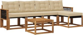 vidaXL Conjunto De Sof&aacute;s De Exterior 6 Uds. Natural Y Beige Vidaxl