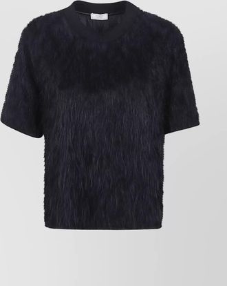 PESERICO short sleeve faux fur crew neck top
