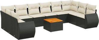 vidaXL Set De Sof&aacute;s De Jard&iacute;n 11 Pzas Y Cojines Rat&aacute;n Sint&eacute;tico Negro Vidaxl