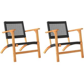 vidaXL Sillas De Jard&iacute;n 2 Uds Madera De Acacia Y Rat&aacute;n Sint&eacute;tico Negro Vidaxl