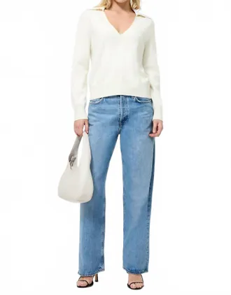 French Connection Sloane Knit Pearl Collared Sweater In Porcelain Cream