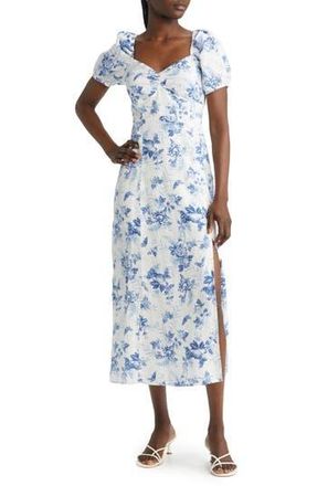 & Other Stories Floral Puff Sleeve Linen Dress in White W. Blue Floral Perla Aop at Nordstrom Rack, Size 12