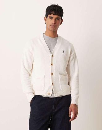 Polo Ralph Lauren Cardigan in maglia bianco con logo