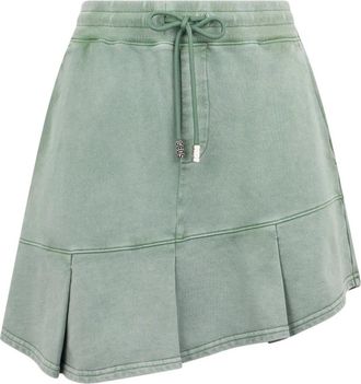 GCDS Pliss&eacute; stone washed sweatrok - Dames - Korte rokken - Groen - XS - Katoen - Rokken