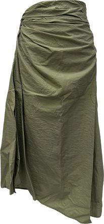 Brunello Cucinelli Knot Detail Wrap Skirt in Olive Green Cotton