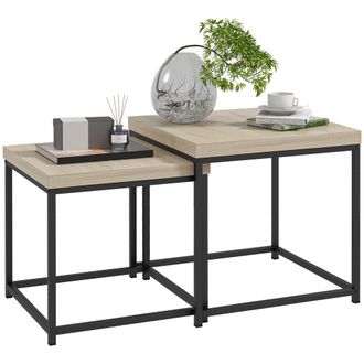 HOMCOM Coffee Table Set of 2 - Nest of Tables with 3.5cm Thick Tabletop - Oak | TJ Hughes