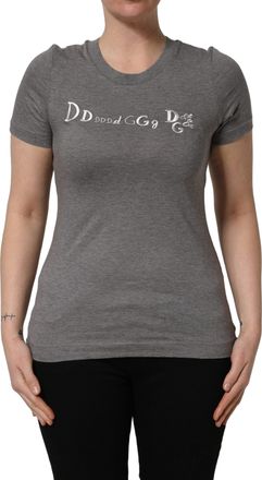 Dolce & Gabbana Womens Gray Logo Embroidery Short Sleeve T-Shirt Cotton