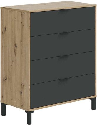 Dmora Cassettiera Alfana, Settimanale a 4 cassetti, Mobile Com&ograve; per camera da letto, Com&ograve; moderno, 76x40h94 cm, Rovere nodi e Antracite